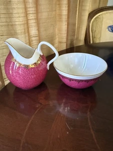 Vintage EB Foley ENGLAND BONE CHINA CREME UND ZUCKER SET ROSA/GOLD - Bild 1 von 5