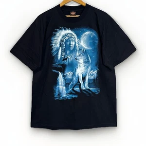 Vintage Rock Eagle - Men's Size XL - Native American Chief And Wolf Tshirt. - Picture 1 of 8