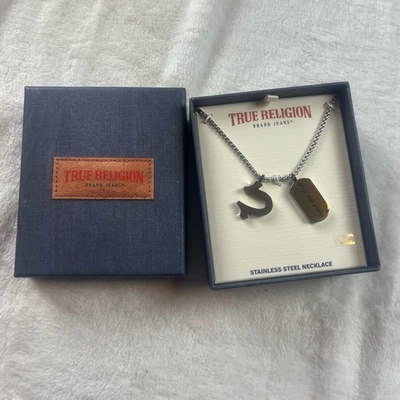 True Religion Necklace Pendant & Dog Tag Stainless Steel Iconic Designer 20+2" - Image 1 of 3