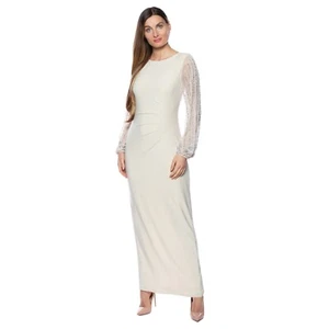 Marina Women's Beaded Long Sleeve Formal Gown - Mother of The Groom Dress - Picture 1 of 11