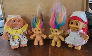 Vintage Lot Of 4 Trolls Clown Dam Nurse Russ 2 Rainbow Russ Trolls - Picture 1 of 24