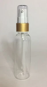 100ml PET Clear Plastic Tall Boston Bottle & Matt Gold Serum Pump *ANY AMOUNT* - Picture 1 of 2