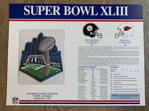 WILLABEE WARD OFFICAL NFL SUPER BOWL XLIII PATCH STAT CARD STEELERS VS CARDINALS - Bild 1 von 4