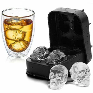 Silicone 3D Skull ICE Cube Tray Maker Round Ball Sphere Mold Whiskey Cocktails - Picture 1 of 10