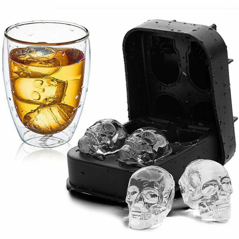 Skull Ice Cube Tray Silicone Maker Mold Cocktails Whiskey 4 3d Skulls