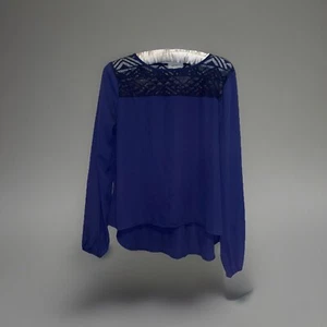 Meraki Ladies Size M Blue Blouse Tunic Long Sleeve Geometric Lace Yoke - Picture 1 of 6