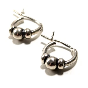 Sterling Silver - 925 Stylish Small Beaded Endless Minimalist Hoop Earrings 1.2g - Picture 1 of 5