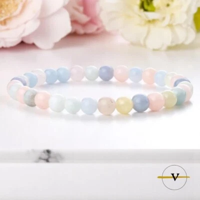 BRACCIALE UOMO DONNA MORGANITE PIETRE DURE NATURALI DIAMETRO PIETRE 6 MM ViP - Immagine 1 di 3