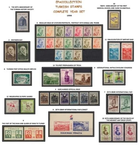 TURKEY 1956, COMPLETE YEAR SET, INCLUDES OFFICIAL AND DEFINITIVE STAMPS, MNH - Picture 1 of 1