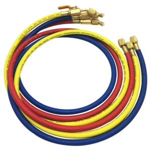 3x HVAC 1/4" SAE 600 PSI Charging Hoses W/ Shut Valve AC Refrigerant R134A R410a - Picture 1 of 12