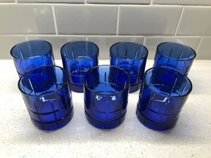 Juego de 7 vasos bajos Anchor Hocking tartán azul cobalto - Imagen 1 de 7