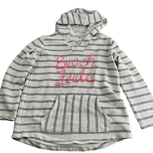 Old Navy Girls Hoodie Sweatshirt Sweater Beach Pullover XL 14 Beige Blue Striped - Picture 1 of 11