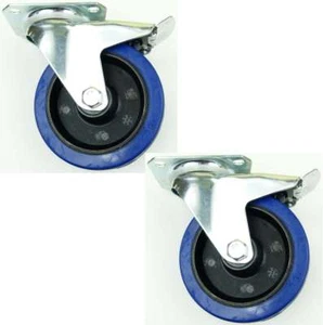 2 BLUE WHEELS 125 mm 200 kg / Rad, SL Transportrollen Lenkrollen Feststellbremse - Bild 1 von 11