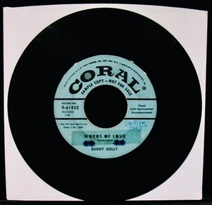 BUDDY HOLLY: Words Of Love & Mailman Bring Me No More~Promo 45~CORAL #9-61852 - Foto 1 di 2