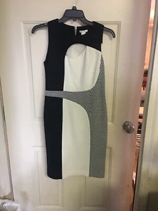 EUC Paule Ka Sleeveless ivory black sheath peak hole front dress sz 42 us 12 - Picture 1 of 9