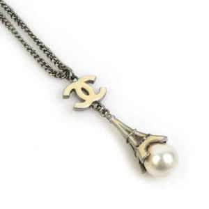 CHANEL Authentic Necklace Material Metal Silver good condition 42cm women's VN02 - Picture 1 of 5