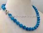 Pretty 10Mm Natural Blue Cat Eye Round Beads Gemstone Necklace 18" Aaa