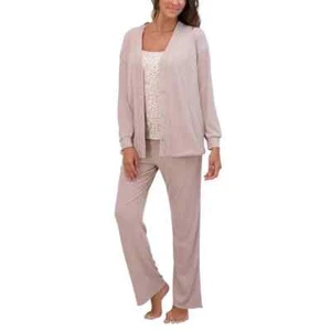 Live 2 Lounge Women's 3-Piece Cardigan Tand and Pant Lounge Set, Tan, L - Picture 1 of 8