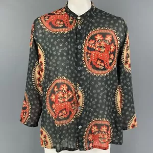 GUCCI Größe L Grau Rot Khaki Aufdruck Baumwolle Nehru Kragen Langärmlig Hemd - Bild 1 von 8