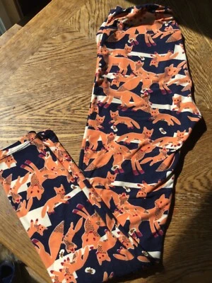 LulaRoe Foxes 黑色 均码 OS 紧身瑜伽裤 弹力 运动服 — 第 1/4 张图片