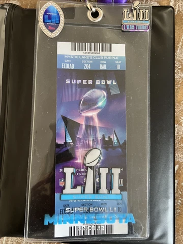 Super Bowl 52 Ticket LII 2018 Lanyard 2 Pins NFL Football Ticket $2600 Ticket Cover