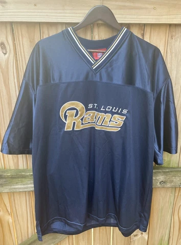 Blue Sewn St. Louis Rams NFL Football Castrol Promo Jersey Fits Men XL EXCELLENT Cover