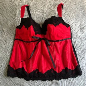 Cacique Corset Women Size 18/20 Red Black Floral Lace Bustier Lingerie Underwire - Picture 1 of 9