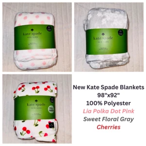 Manta de felpa Kate Spade completa/queen: cerezas, lunares, gris floral 98"x92" - Imagen 1 de 25