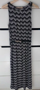 unworn OASIS long geometric black & white long dress with belt size XS - Picture 1 of 24