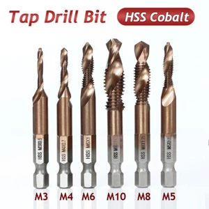 HSS Cobalt 1/4in Hex Shank Screw Thread Countersink Drill Bits Set M3-M10 Tap - Picture 1 of 16