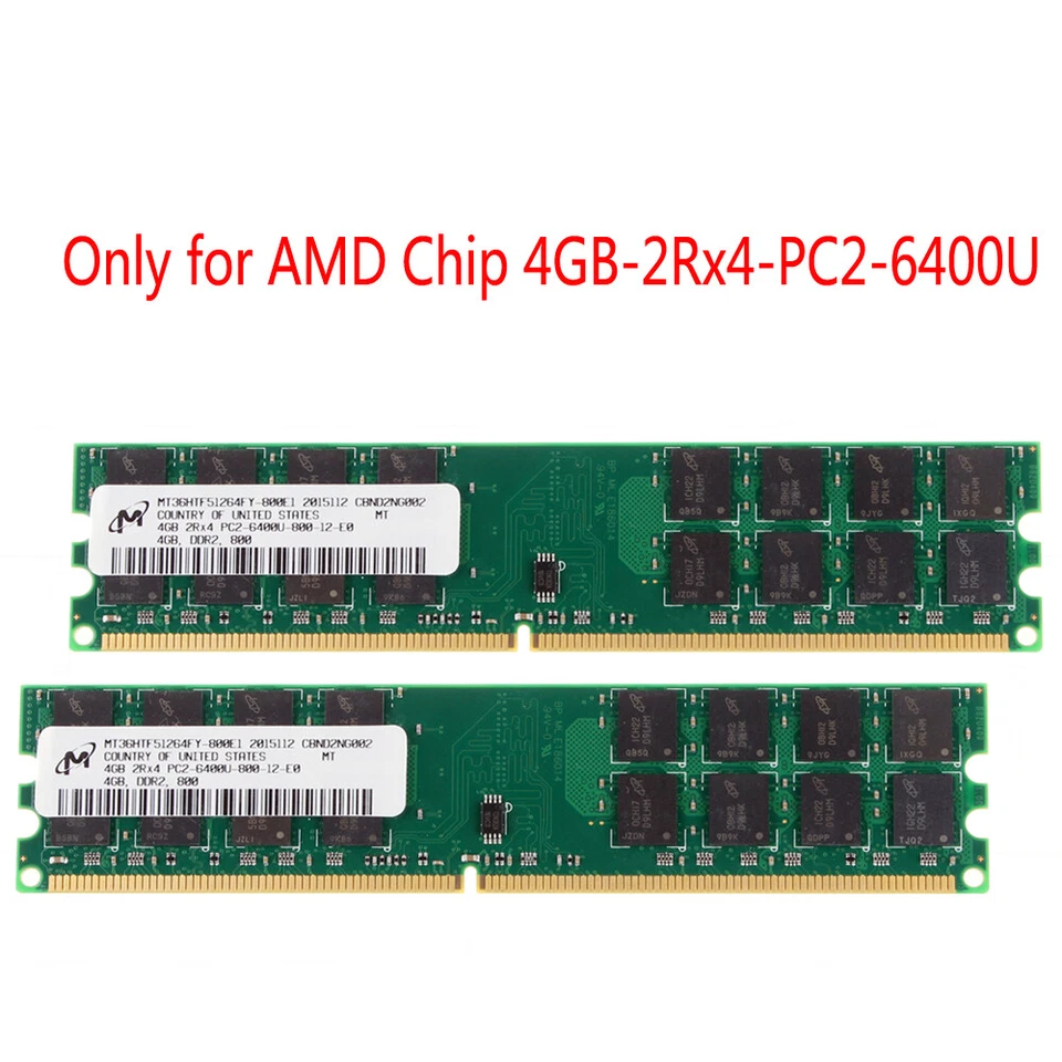 Micron 8GB 2X 4GB 4 G DDR2 2RX4 800MHZ PC2-6400 DIMM Desktop RAM Memory AMD CPU - Image 1 of 4