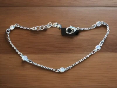 复古银色透明水晶 8.5 银色链式手链 二手状况完好 华丽 — 第 1/4 张图片