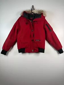 Canada Goose Womens Full Zip Chiliwack Faux Fur Hood Down Bomber Jacket Red Sz S - Picture 1 of 24