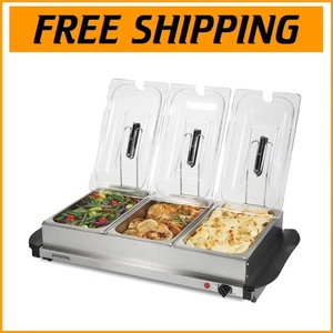 Contactless Serving Buffet Server with 3 Chafing Dishes - Perfect for Parties - Picture 1 of 9
