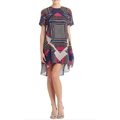 Vestido para mujer Donna Morgan manga corta dobladillo alto-bajo de gasa trapecio talla 14 múltiple Foto 1 de 4