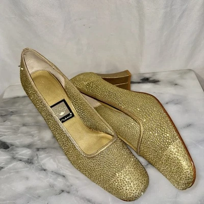 Zapatos de salón Nina Camino para mujer de malla dorada con destellos gruesos de 3" talla 8,5 Foto 1 de 4