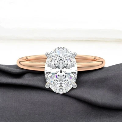14k  Rose Gold Women Wedding Diamond Ring Lab Grown Oval 2 Carat IGI Certified - Image 1 of 4