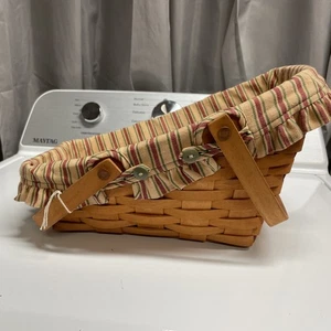 Longaberger 1997 Medium Angled Basket and Striped Liner - Picture 1 of 7