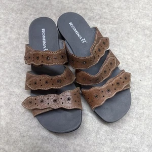 Women's ROMIKA Tahiti Flower Cut Slip On Leather Sandals 38 US 7.5 - Picture 1 of 7