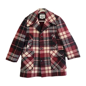 Woolrich Vintage Mackinaw Wool Coat Faux Fur Lined Plaid Men's Size 40 Button-Up - Picture 1 of 24