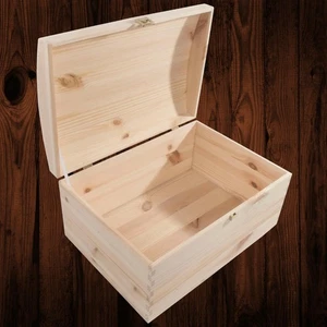 Large+ Wooden Treasure Chest / 35x25x18cm / Unpainted Pine Storage Box For Craft - Picture 1 of 10
