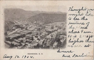 Deadwood South Dakota SD 1904 Aerial View RPO PM Postcard - Picture 1 of 2