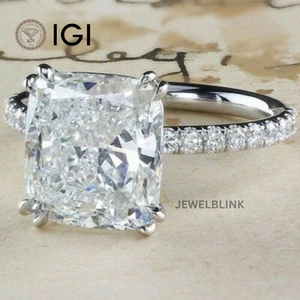 4 CT Cushion Cut CVD Lab Grown Diamond 14K White Gold Solitaire With Accent Ring - Picture 1 of 19