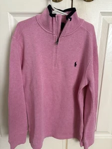 Polo Ralph Lauren Boys, Size 8, Cotton L/S Pullover, 1/4 zip, Light Pink & Navy - Picture 1 of 5
