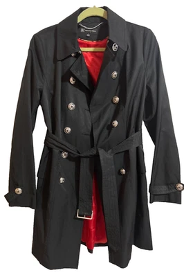 INC International Concepts 女式黑色缎面风衣,尺寸 M 露背 — 第 1/4 张图片