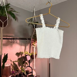 Art Class Smocked Crop Top Ruffle Trim Sleeveless White Tank Top L (10/12) - Picture 1 of 6