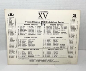 Vintage NFL Super Bowl XV 1981 Roster Lineup Cardstock Sheet Raiders vs Eagles - Picture 1 of 4
