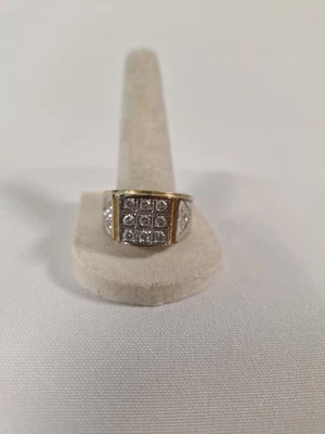 男式戒指黄铜和银色 RSC,9 CZ 中心,每侧 6 CZ,尺寸 13 — 第 1/4 张图片