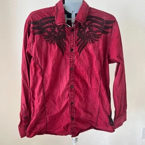 Roar Signature Camicia Uomo XL Rossa Slim Fit Logo Ricamato Ali Bottoni Y2k - Foto 1 di 6