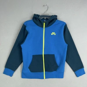 Nike Hoodie Youth Boys Large 12-13 Blue Neon Yellow Full Zip Skateboard Jacket - Picture 1 of 14